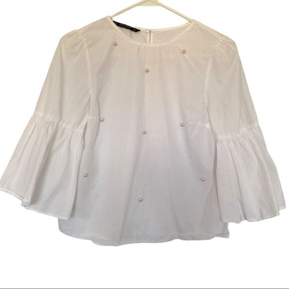 Zara Tops - Zara white pearl top with bell sleeve XS VGUC